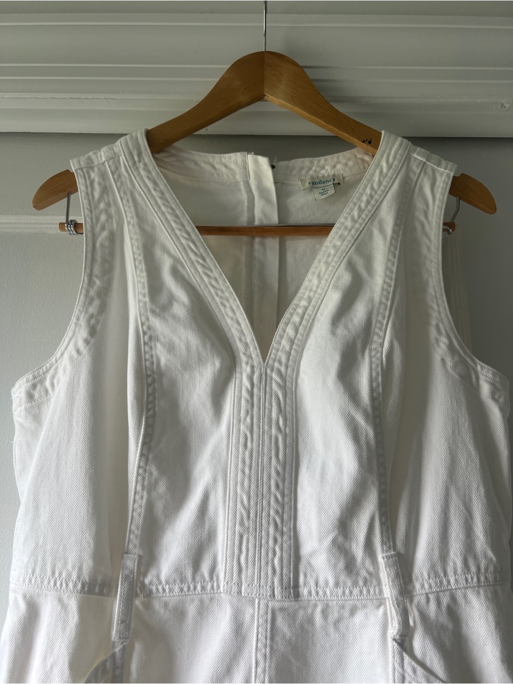 Sundance white cotton twill Sleeveless White V-Neck Maxi Dress - Picture 7 of 11